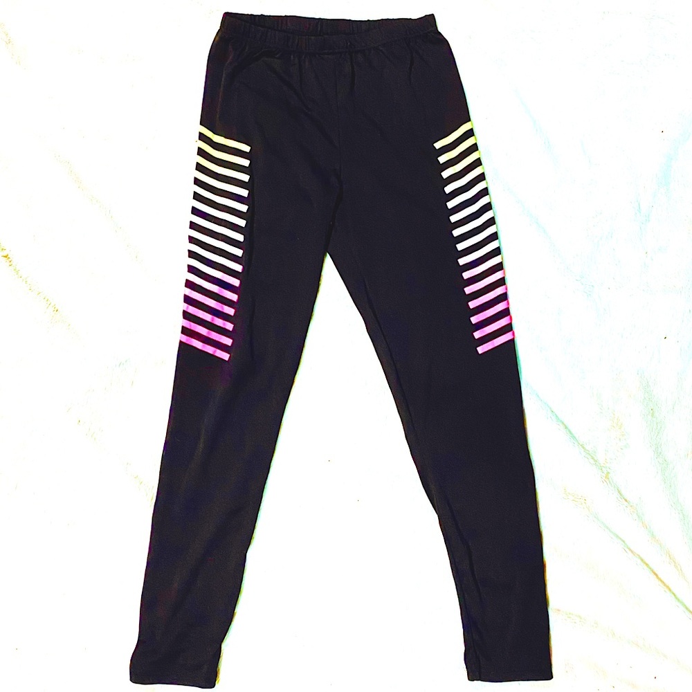 Black With Pink Yellow Detail Athletic Leggings